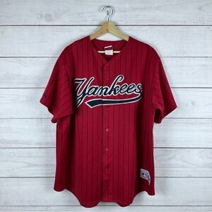 Vintage New York Yankees MLB Majestic Red Pinstripes Jersey XXL
